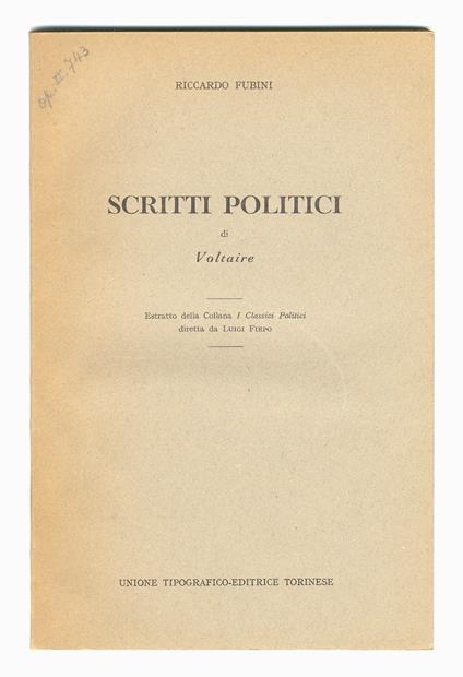 Scritti politici di Voltaire - Riccardo Fubini - copertina
