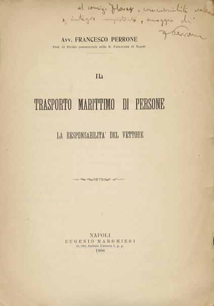Il trasporto marittimo di persone. La responsabilità del vettore - Francesco Perrone - copertina