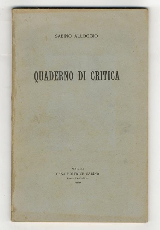 Quaderno di critica - Sabino Alloggio - copertina