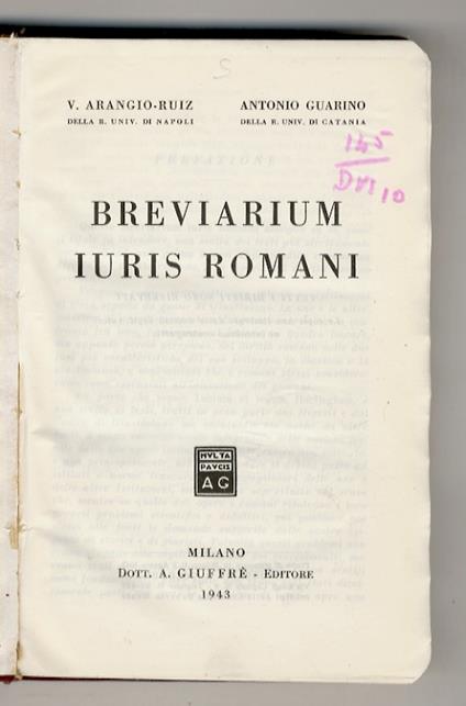 Breviarium Iuris Romani - Vincenzo Arangio-Ruiz - copertina