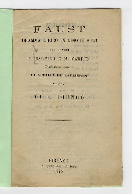 Faust. Dramma lirico in cinque atti [...] - J. Barbier - copertina