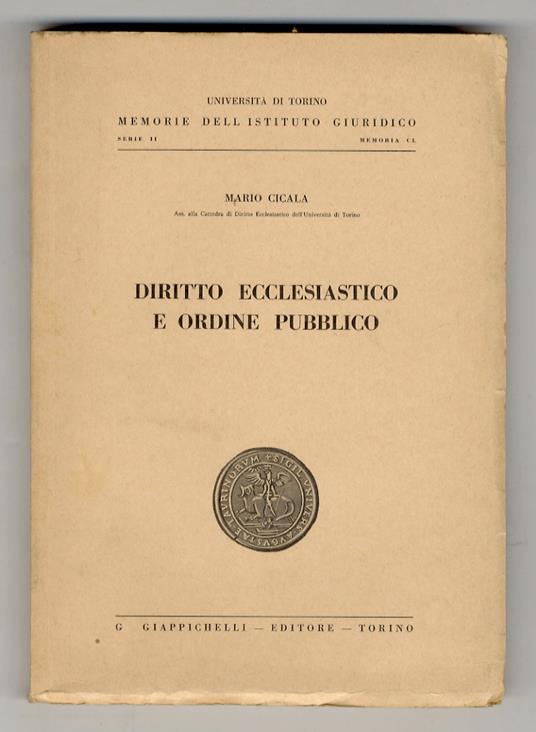 Diritto ecclesiastico e ordine pubblico - Mario Cicala - copertina