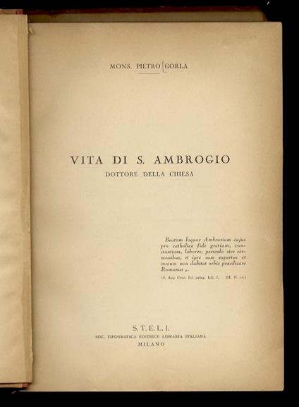 Vita di S. Ambrogio, dottore della Chiesa - Pietro Gorla - copertina