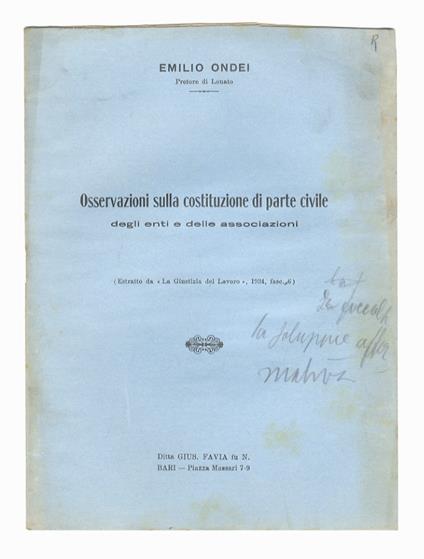 Osservazioni sulla costituzione di parte civile degli enti e della associazioni - Emilio Ondei - copertina