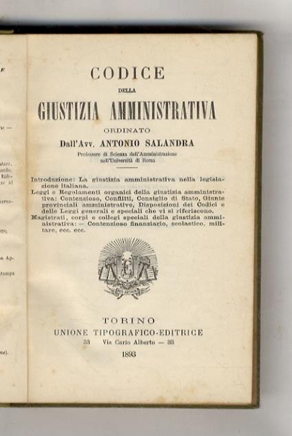 Codice della giustizia amministrativa - Antonio Salandra - copertina