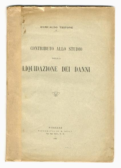 Contributo allo studio della liquidazione dei danni - Romualdo Trifone - copertina