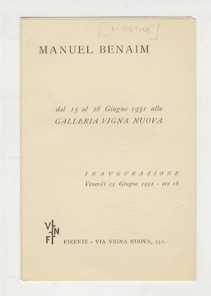Manuel Benaim. (Testo di M. Masciotta) - copertina