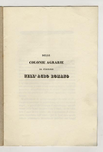Delle colonie agrarie da stabilirsi nell'Agro Romano - copertina