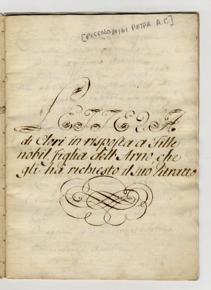 Lettera di Clori in risposta a Fille nobil figlia dell'Arno, che gli ha richiesto il suo ritratto - copertina