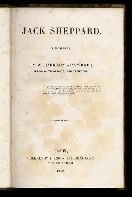 Jack Sheppard. A Romance [...] - copertina