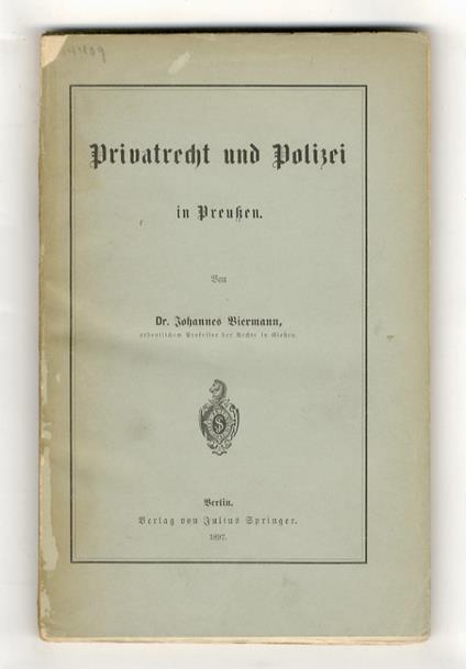 Privatrecht und Polizei in Preussen - copertina