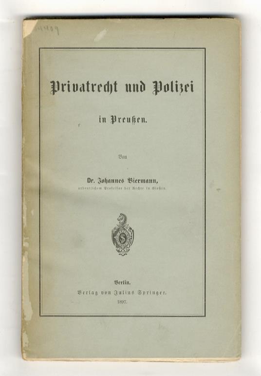 Privatrecht und Polizei in Preussen - copertina