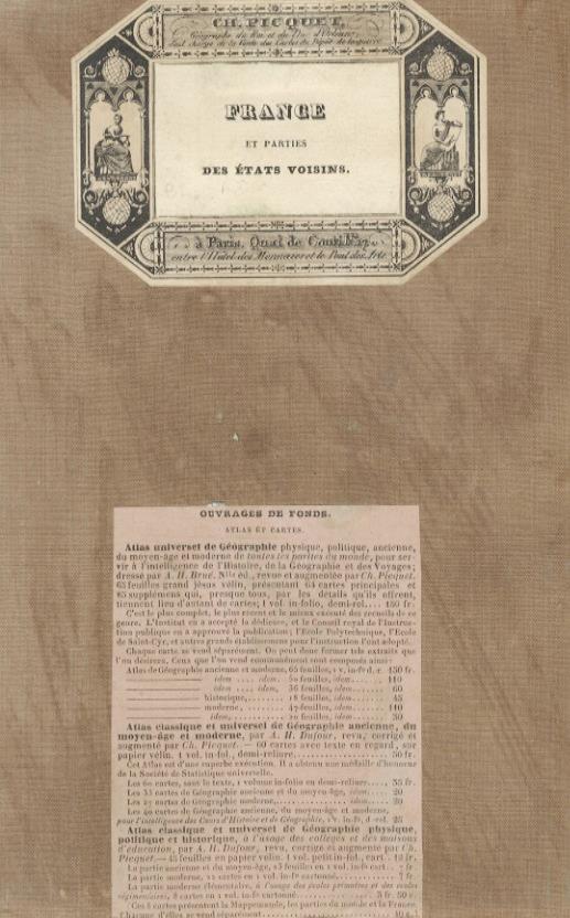 Carte geographique et administrative du Royaume de France. Comprenant en outre une grande partie des etats voisins. Dessiné par Hérisson géographe. Revue et completé par A. Brue, géographe du Roi. Nouvelle édition [...] - copertina
