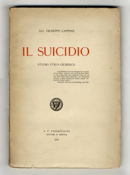 Il suicidio. Studio etico-giuridico - copertina