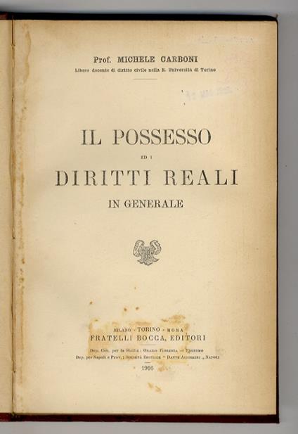 Il possesso ed i diritti reali in generale - copertina