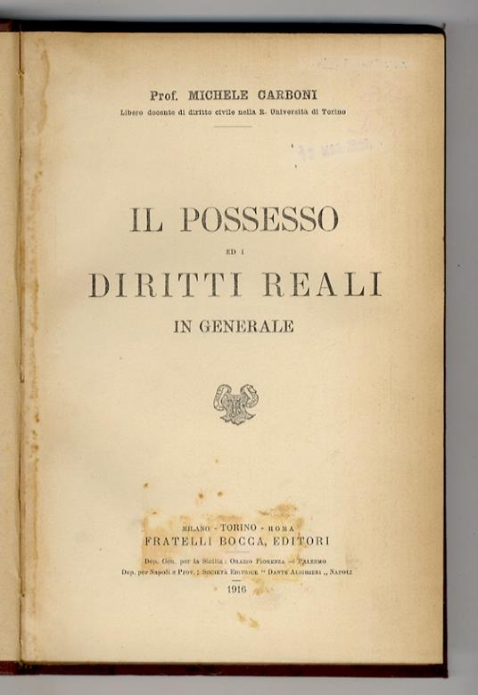 Il possesso ed i diritti reali in generale - copertina