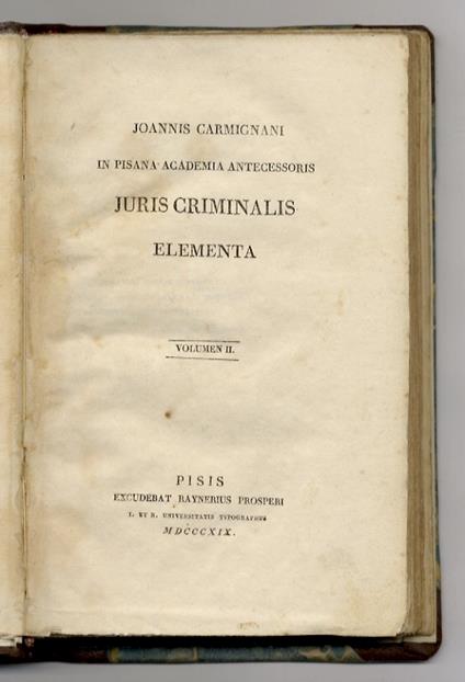 Iuris criminalis elementa. Volume II - copertina