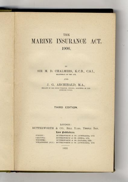 The Marine Insurance Act. Third Edition - copertina