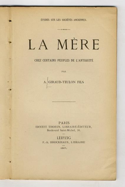 La Mère chez certains peuples de l'antiquité - copertina