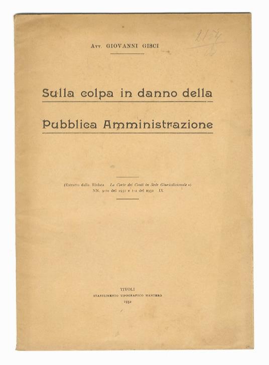 Sulla colpa in danno della pubblica amministrazione - copertina
