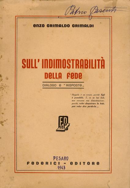 Sull'indimostrabilità della fede. Dialogo e "risposte" - copertina