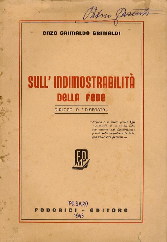 Sull'indimostrabilità della fede. Dialogo e "risposte" - copertina