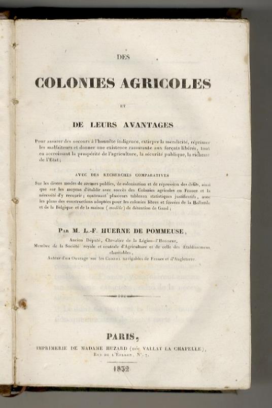 Des colonies agricoles et de leurs avantages [...] - copertina