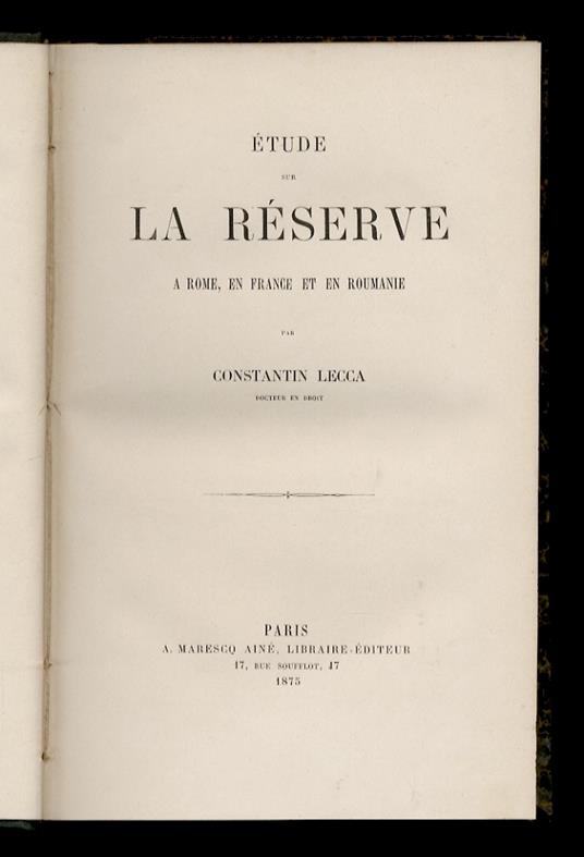 Étude sur la Réserve a Rome, en France et en Roumanie - copertina