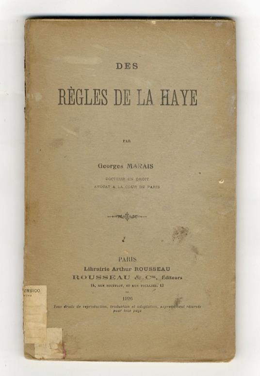Des règles de La Haye - copertina