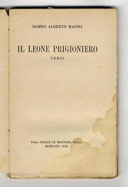 Il leone prigioniero. Versi - copertina
