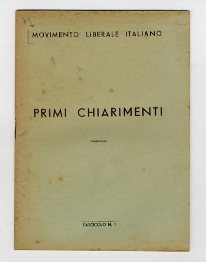 Primi chiarimenti (ristampa) - copertina