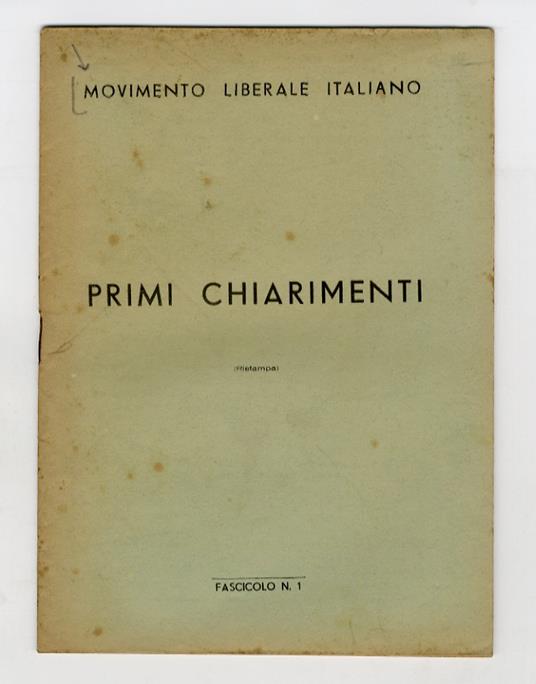 Primi chiarimenti (ristampa) - copertina