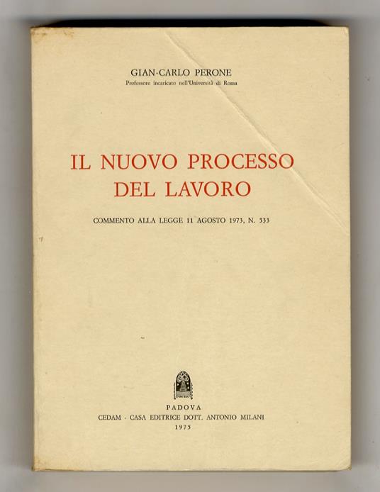 Il nuovo processo del lavoro. Commento alla legge 11 agosto 1973, n. 533 - copertina