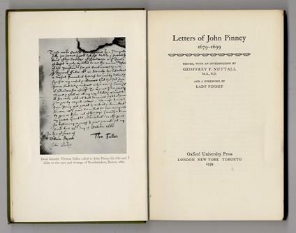 Letters: 1679-1699. Edited, with an Introduction by Geoffrey F. Nuttal, and a Foreword by Lady Pinney - copertina