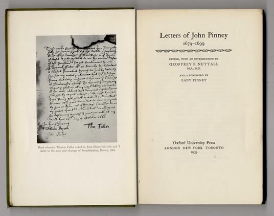 Letters: 1679-1699. Edited, with an Introduction by Geoffrey F. Nuttal, and a Foreword by Lady Pinney - copertina