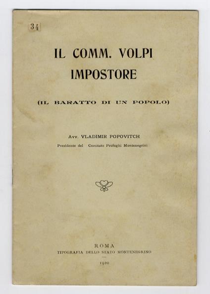 Il Comm. Volpi impostore. (Il baratto di un popolo) - copertina