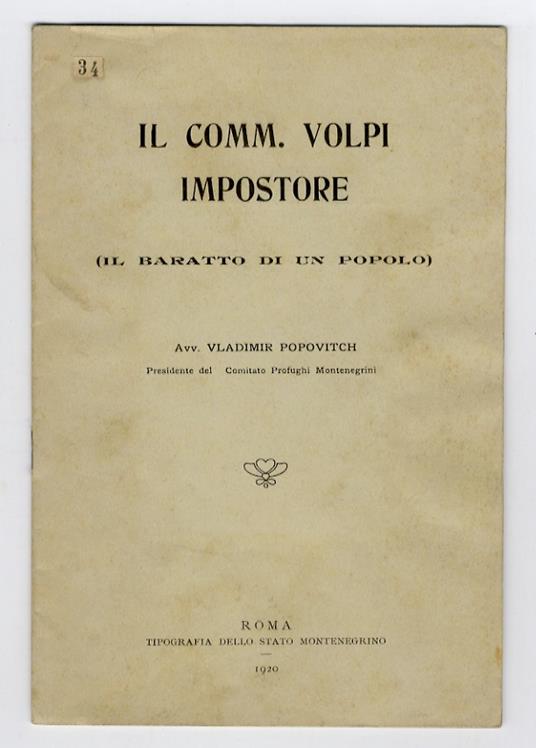 Il Comm. Volpi impostore. (Il baratto di un popolo) - copertina