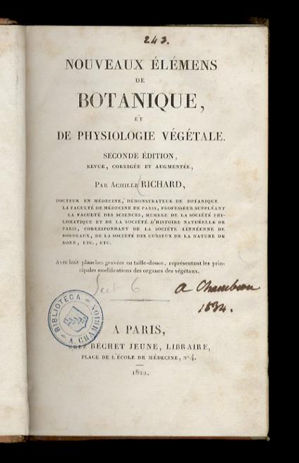 Nouveaux élémens de botanique et de physiologie végétale. Seconde édition, revue, corrigée et augmentée (...) - copertina