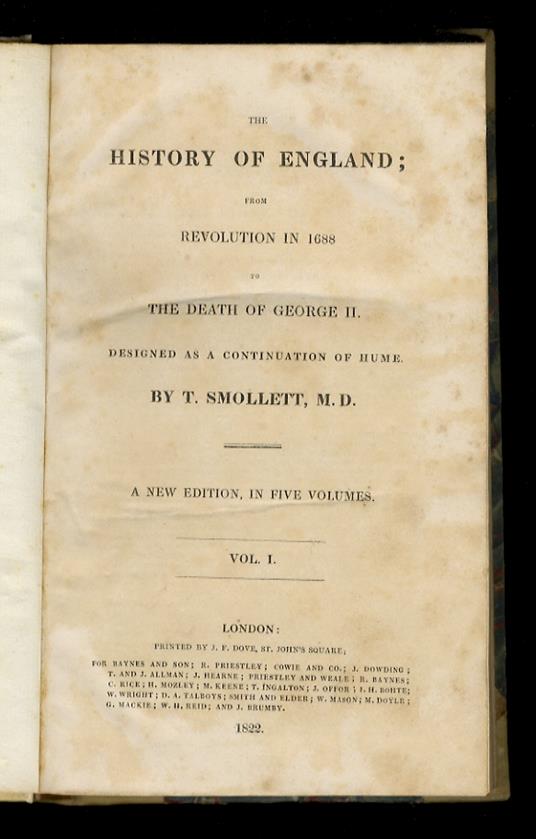 The History of England from the Revolution in 1688 to the Death of George II. Designed as a Continuation of (David) Hume. A New Edition in Five volumes - copertina