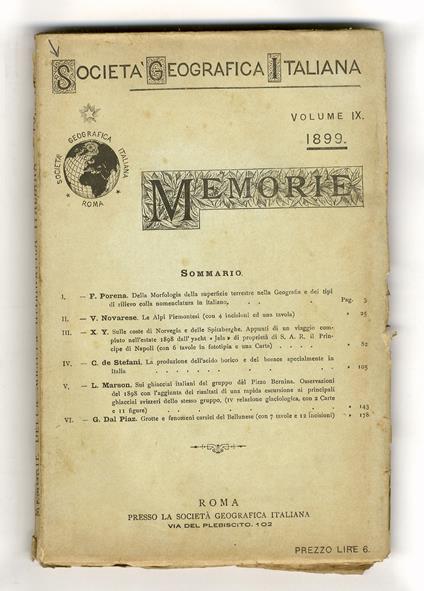 Memorie. Volume IX. 1899 - copertina