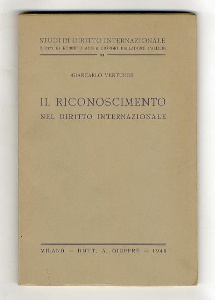 Il riconoscimento nel diritto internazionale - copertina