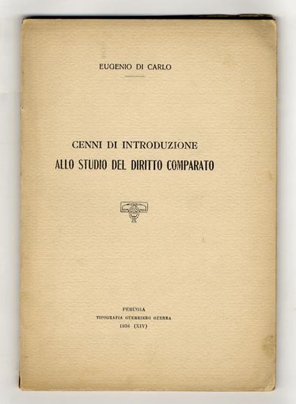 Cenni di introduzione allo studio del diritto comparato - Eugenio Di Carlo - copertina