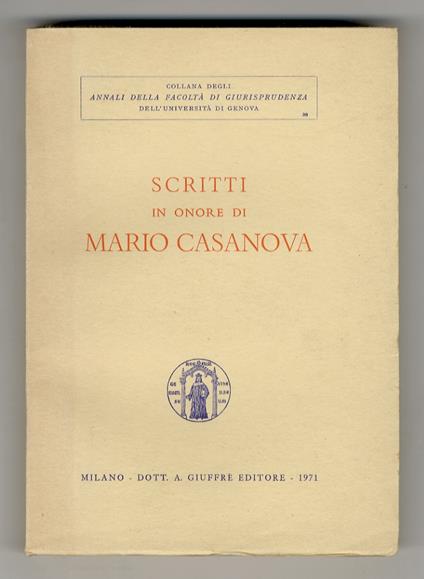SCRITTI in onore di Mario Casanova - copertina