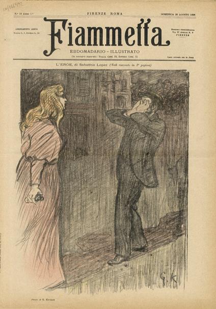 FIAMMETTA. Ebdomadario illustrato. Anno 1. N. 18. Domenica 30 agosto 1896 - copertina