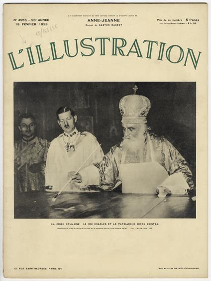 ILLUSTRATION (L'). Journal hebdomadaire universel. 96 année. N. 4955. 19 février 1938 - copertina