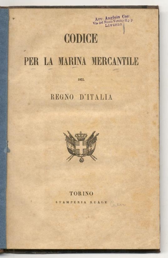 Codice per la marina mercantile del Regno d'Italia - copertina