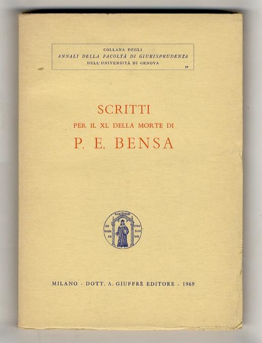 Scritti per il XL della morte di Paolo Emilio Bensa - copertina