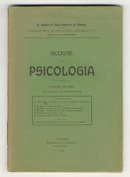 Ricerche di psicologia. Volume secondo. Volume secondo. Con tavole e illustrazioni - copertina