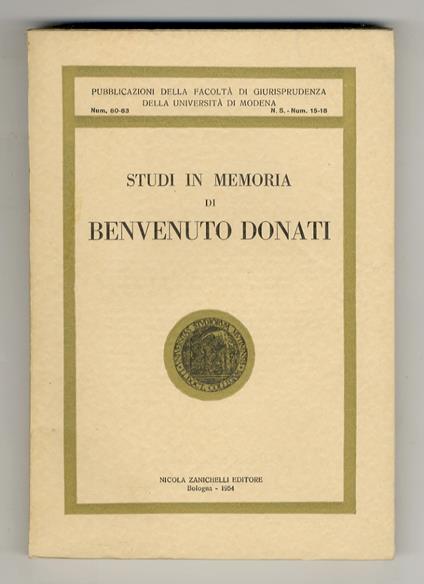 STUDI in memoria di Benvenuto Donati - copertina