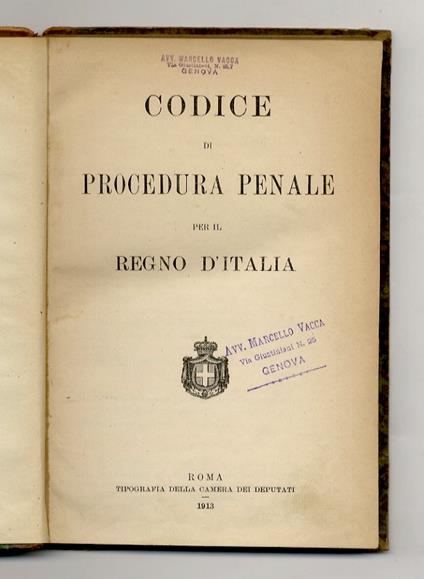 CODICE di procedura penale per il Regno d'Italia - copertina